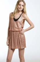 New Womens NWT Designer Robert Rodriquez Sequin Dress 4 Blush Rose Gold Blouson  - £423.91 GBP