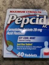 Pepcid AC Maximum Strength 20mg ICY COOL MINT  40 Tab Exp: 1/31/27 Seale... - $13.33