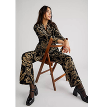 New Free People MINKPINK Golden Jaquard Suit $300 X-SMALL Black &amp; Gold  - £118.89 GBP