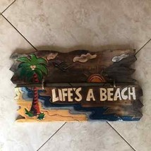 Life’s A Beack wood wooden sign beachcomber tropical yard art 17” x 11” - $25.55