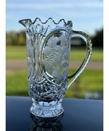 Vintage Crystal Glass Decorative Pitcher Etched Strawberry Cherry Fruit ... - $60.74