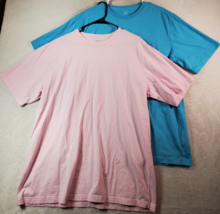 Lot Of 2 Lands&#39; End Tee Shirt Mens Size XLT Pink Blue 100% Cotton Crew Neck EUC - £14.04 GBP