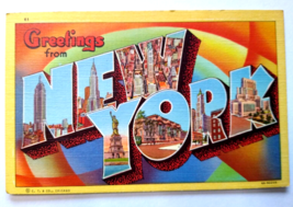 Greetings From New York Large Big Letter Postcard Linen Statue Of Liberty Empire - £8.11 GBP