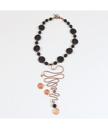 Modern Black beads &amp; Copper Statement Necklace 16&quot; - £11.44 GBP