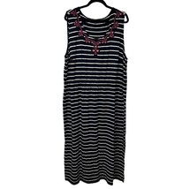 Talbots Embroidered Blue Sleeveless Stripe Jersey Maxi Dress Womens 3XP ... - $31.68