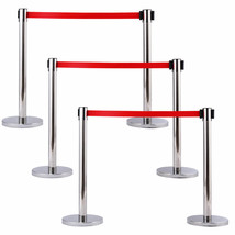 6Pcs Stanchion Posts Queue Pole Retractable Red Belt Crowd Control Barri... - £143.56 GBP