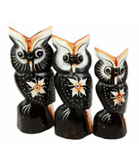 Balinese Wood Handicrafts Star Flower Night Owl Family Set of 3 Figurine... - $35.39 CAD