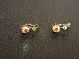 Vintage Aurora Borealis Crystal Clip On Earrings - $4.95