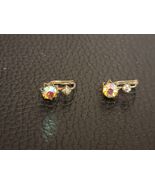 Vintage Aurora Borealis Crystal Clip On Earrings - $4.95