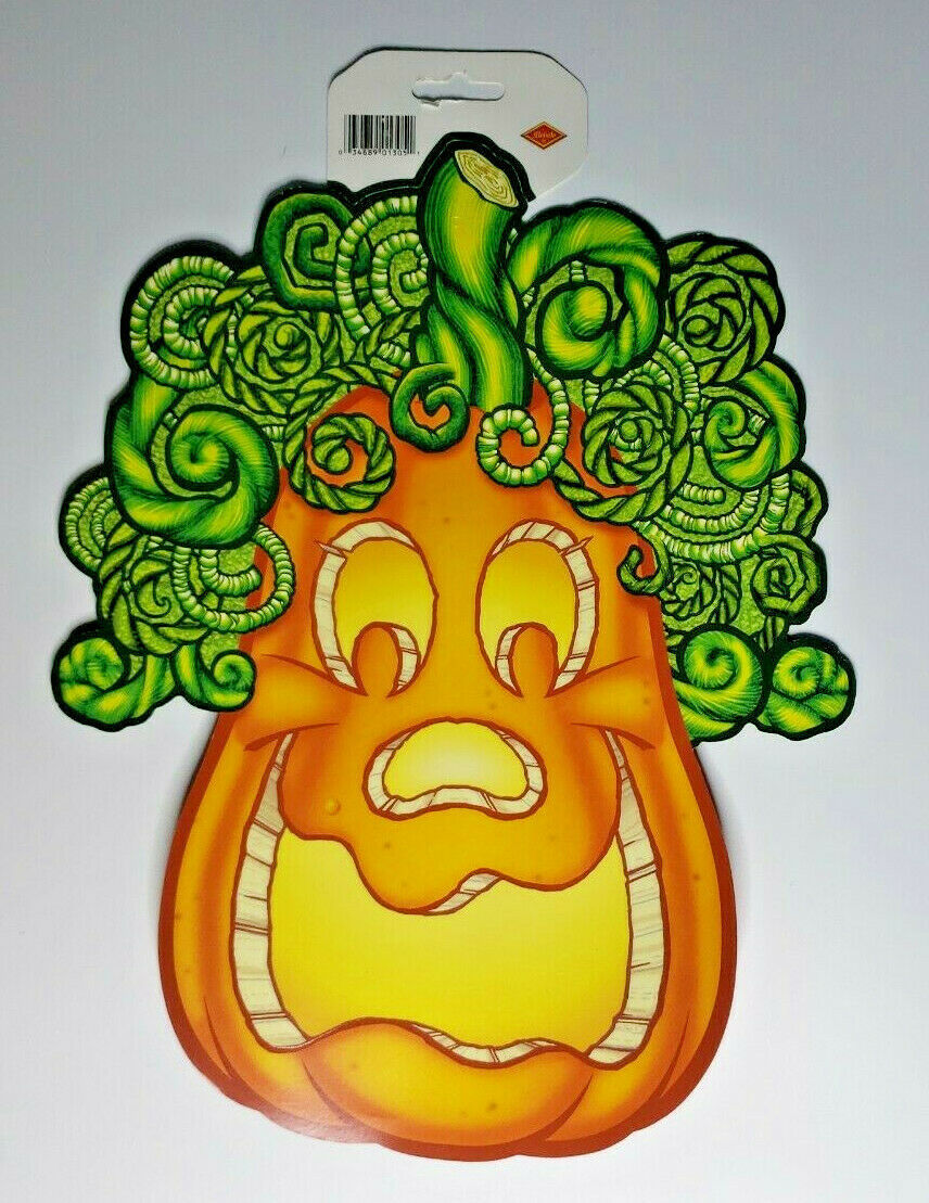 2002 Beistle Pumpkin with Vine Hair Jack O Lanterns Halloween wall Decoration - $12.99