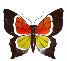 Monarch Butterfly Wall Plaque 16.3&quot; Long Metal Glass Orange Yellow Garden Decor - $22.76