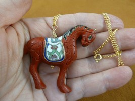 J27-14 Red CINNABAR Horse colt carved wood lacquer jewelry 18&quot; Pendant necklace - £22.64 GBP