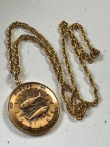 Vintage Long Goldtone Twist Chain w Large Double Sided Pisces Zodiac Pendant Nec - £15.32 GBP