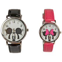 Mickey and Minnie Mouse Black &amp; Pink His &amp; Hers Watch Set Pink - £37.15 GBP
