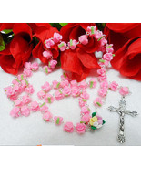 Catholic ROSARY- Light PINK Rose Flower soft ceramic bead with a Crucifi... - £14.64 GBP
