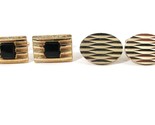 Anson Gold Cufflink Set Gold Oval Black Stone Square 2 Pair Striped Text... - £10.07 GBP