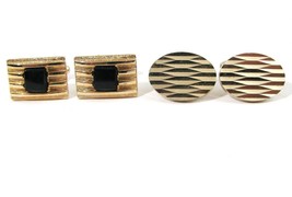Anson Gold Cufflink Set Gold Oval Black Stone Square 2 Pair Striped Text... - £10.27 GBP