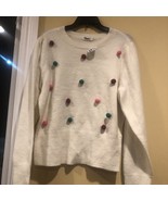 Women&#39;s Cream Sweater Top Size Large New With Pom Pom  Colorful Balls 89... - $9.90