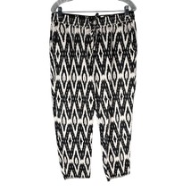 J Crew Casual Pants Linen Geometric Print Black Cream 10 Pockets - £19.75 GBP