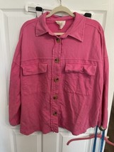 Fantastic Fawn Shacket Womens L Large Pink Jacket Button Up Shirt Cotton - $14.49