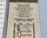 Vintage Matchbook Cover  Keville Quarter  Pensacola, FL gmg  Unstruck - £9.73 GBP