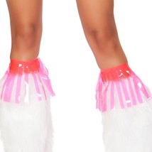 Pink Fringe Boot Cuffs Toppers Clear Vinyl Black Light Receptive Leg Wraps 3242 - £16.34 GBP