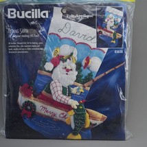 Vintage Bucilla Fishing Santa Felt Applique Christmas Stocking Kit 83658 18&quot; - £47.17 GBP