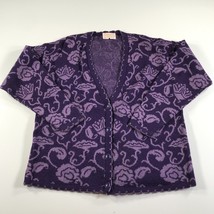 Vintage Pendleton Cardigan Sweater Womens Medium Purple Floral Pattern Buttons - £44.67 GBP