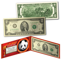 Chinese Panda Lucky Money Double 88 Serial Number $2 U.S. BEP Bill w/ Red Folio - £8.20 GBP