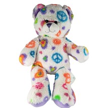 Build A Bear Rainbow Hearts Peace Sign Teddy Bear White Purple Plush - £9.42 GBP