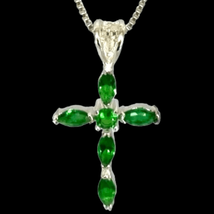 NX# Emerald &amp; Sterling 925 Silver Cross Necklace - £82.78 GBP
