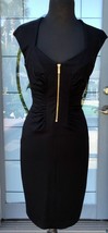 CACHE LBD Black 9&quot; Front Zipper Ruched Lined Dress Sz S NWT New Stretch - £131.65 GBP