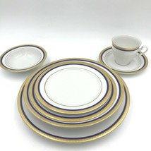 Vintage Scherzer Bavaria 7 Pc Place Setting Blue Gold Encrusted Cook O Matic DH5 - £35.73 GBP