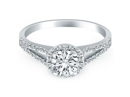 3.00CT Round Forever One Moissanite Split Shank Halo Engagement Ring White Gold  - £1,712.98 GBP