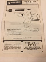 Vintage Black &amp; Decker OWNERS MANUAL 9020 Cordless 3/8 Drill Instruction... - £14.51 GBP