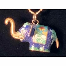 ELEPHANT, 3D Cloisonné Enamel Necklace - Trunk Up For Good Luck 13” Scro... - $846.15 MXN