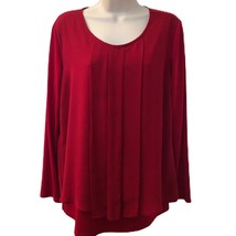 Susan Graver Women&#39;s Red Pleated Front Top Layered Lined Round Neckline ... - $18.79