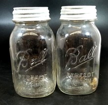 2 Ball Perfect Mason 1 Quart Clear Glass Canning Jar with Zinc Lid 6 Rib Lines - £27.23 GBP