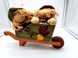 Straw Scarecrows with Hats Wheelbarrow Handmade Fall Halloween - $16.00