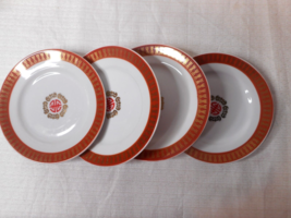 Datang Tatung 6&quot; Round Bread Plate Red Gold Porcelain China Taiwan Set of 4 - £33.40 GBP