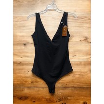 NEW REORIA Black BodySuit V-neck Stretchy Snap Crotch Bottom Size Large - £7.51 GBP