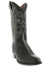 Mens Western Cowboy Boots Stingray Pattern Leather Row Stone Rounded Toe Black - £87.10 GBP