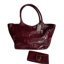 Coach patent leather large tote handbag and matching wallet plum zip top pockets - £131.58 GBP