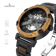 45Mm Men Watch Wooden Luxury Skeleton Automatic Mechanical Wristwatch  - £144.07 GBP+