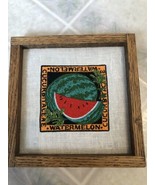 Machine Embroidered Watermelon Picture On Linen With Wood Frame 6 X 6 - $24.73