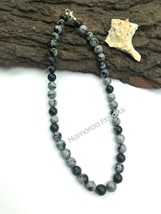 Natural Snowflake Obsidian 8x8 mm Beads Stretch Necklace Adjustable AN-43 - £9.27 GBP