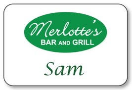 SAM from TRUE BLOOD Merlottes Bar &amp; Grill pin Fastener Name Badge Hallow... - £12.63 GBP