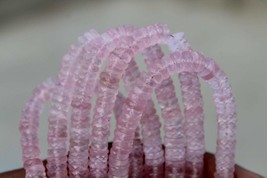 Natural 8 inches long strand faceted rose quartz heishi wheel/tire gemstone bead - $33.65