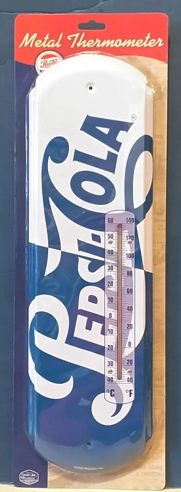 Pepsi Cola Metal Tin Thermometer Indoor Outdoor Man Cave Vintage Reproduction - $17.88