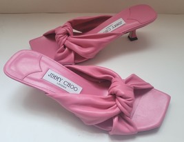 Women&#39;s Sz 37.5 M Jimmy Choo Avenue 50 Leather Knot Heel Slide Barbie Pink READ - £191.30 GBP